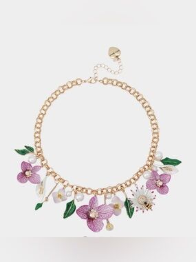 Betsey Johnson FLOWER BOUQUET FRONTAL NECKLACE PURPLE